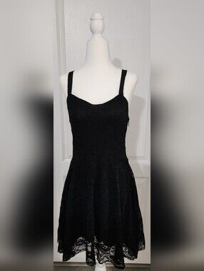 Free People Black Lace Mini Dress with Navy Detail